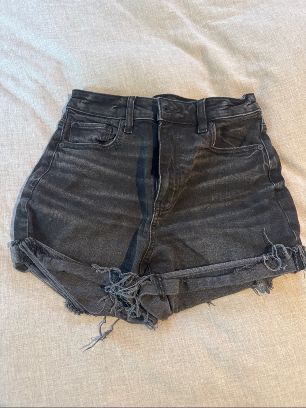 American Eagle Outfitters Black Distressed High-Waist Jean Shorts